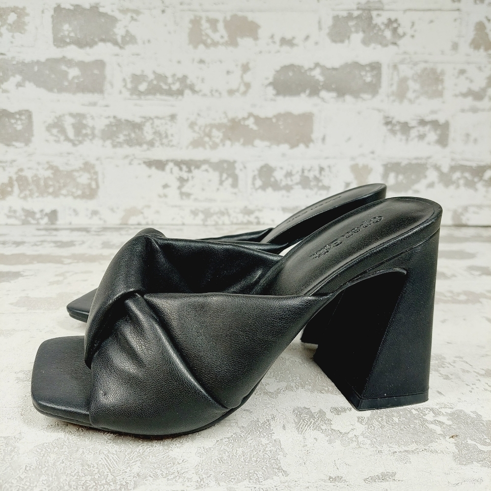NEW Open Edit Saydee Black Block Heel Slip On Square Toe Sandals I25